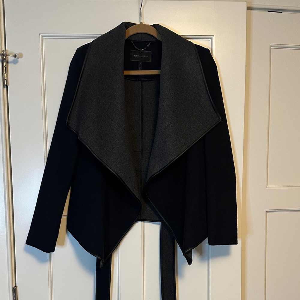 BCBGMaxAzria Navy and Gray Short Trench Coat